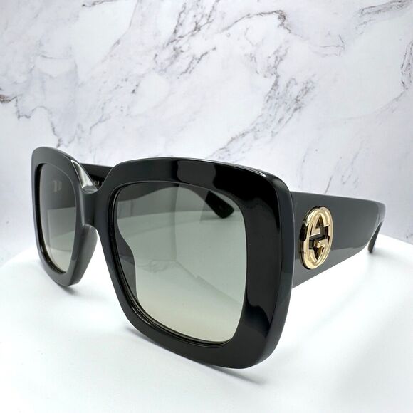 New GUCCI Sunglasses Black Square Acetate Gold GG Metal Logo Oversized - Picture 14 of 16